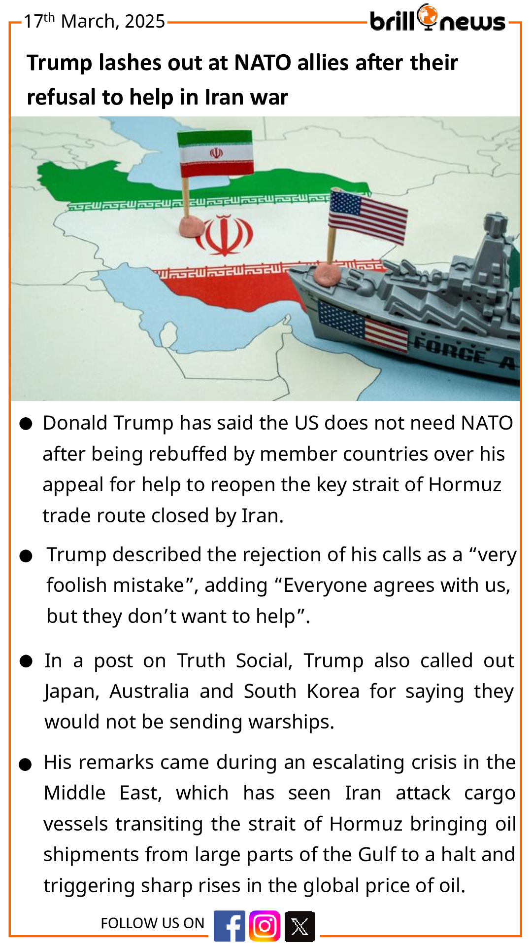 Trump lashes out at NATO allies after their refusal to help in Iran war