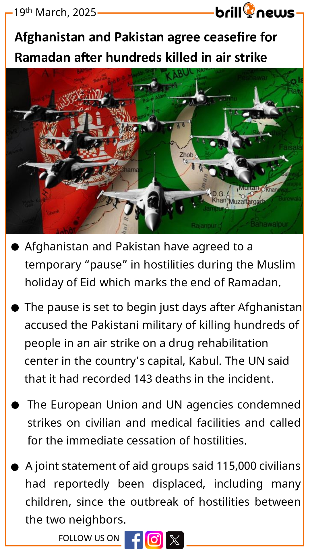 Afghanistan and Pakistan agree ceasefire for Ramadan after hundreds killed in air strike