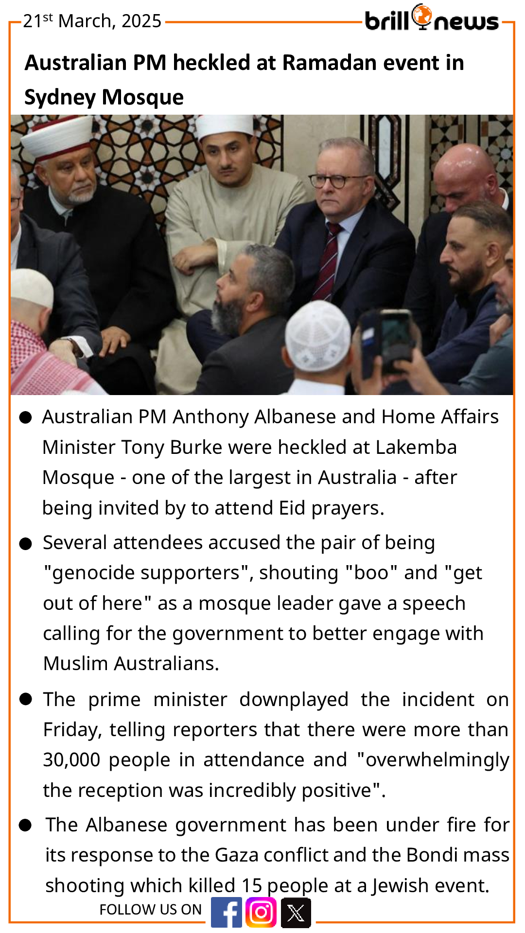Australian PM heckled at Ramadan event in Sydney Mosque