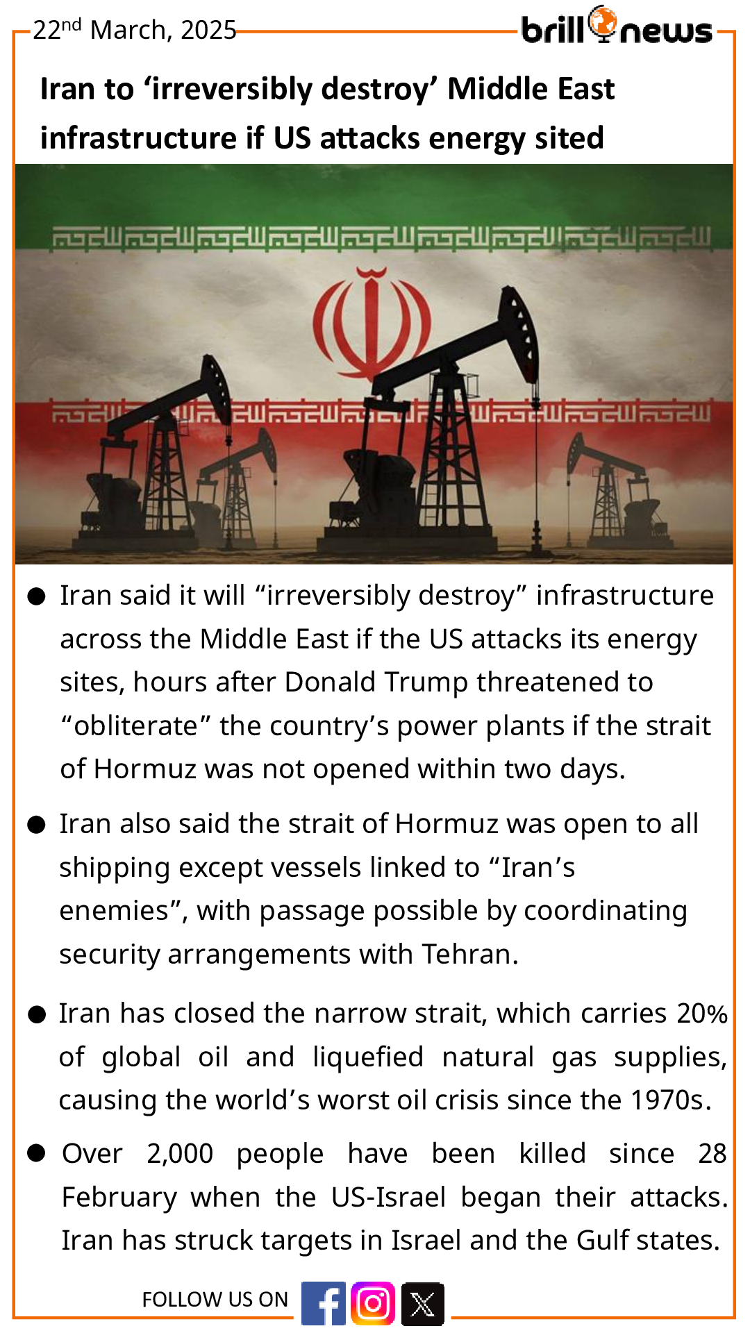 Iran to ‘irreversibly destroy’ Middle East infrastructure if US attacks energy sited