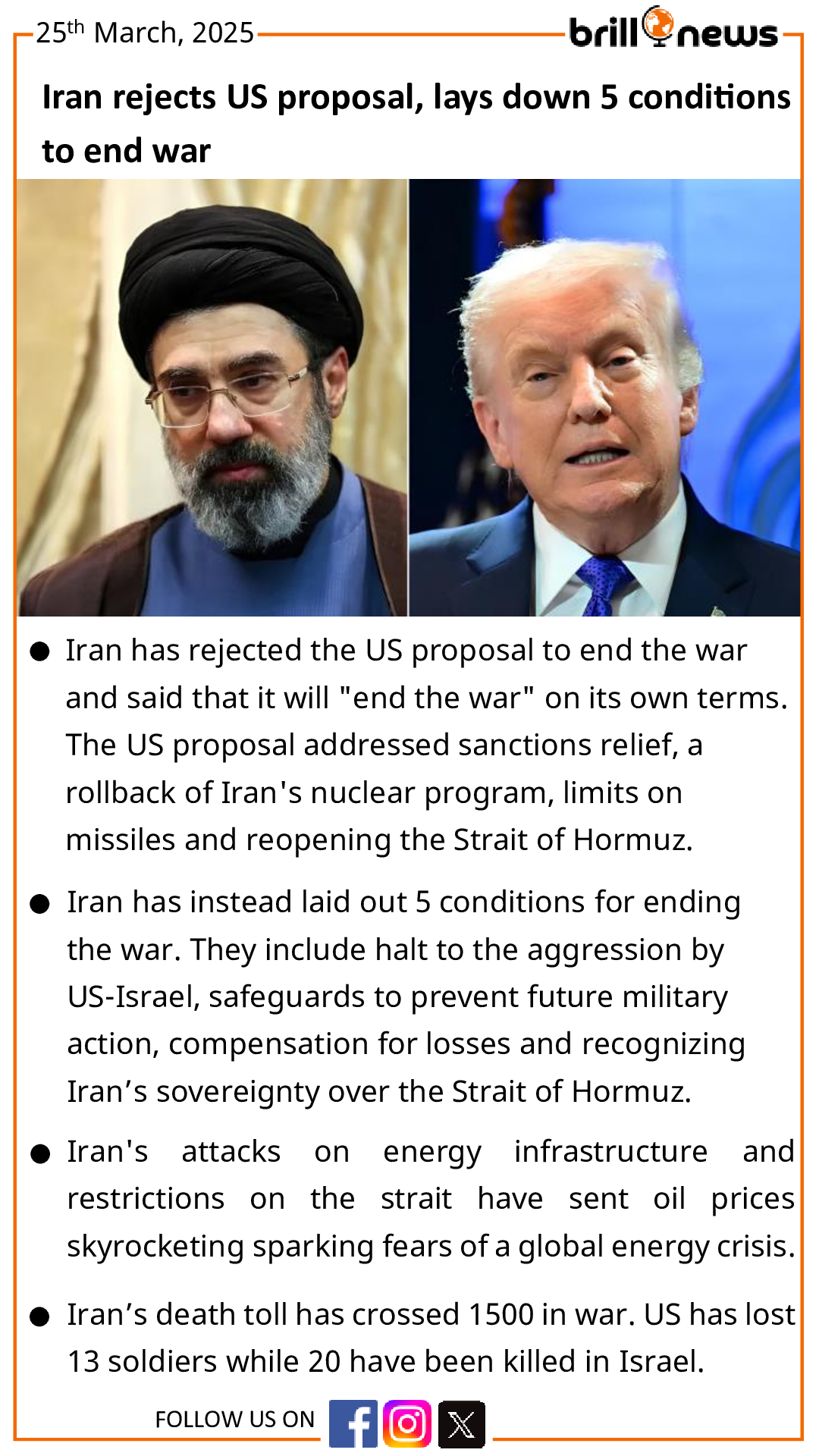 Iran rejects US proposal, lays down 5 conditions to end war