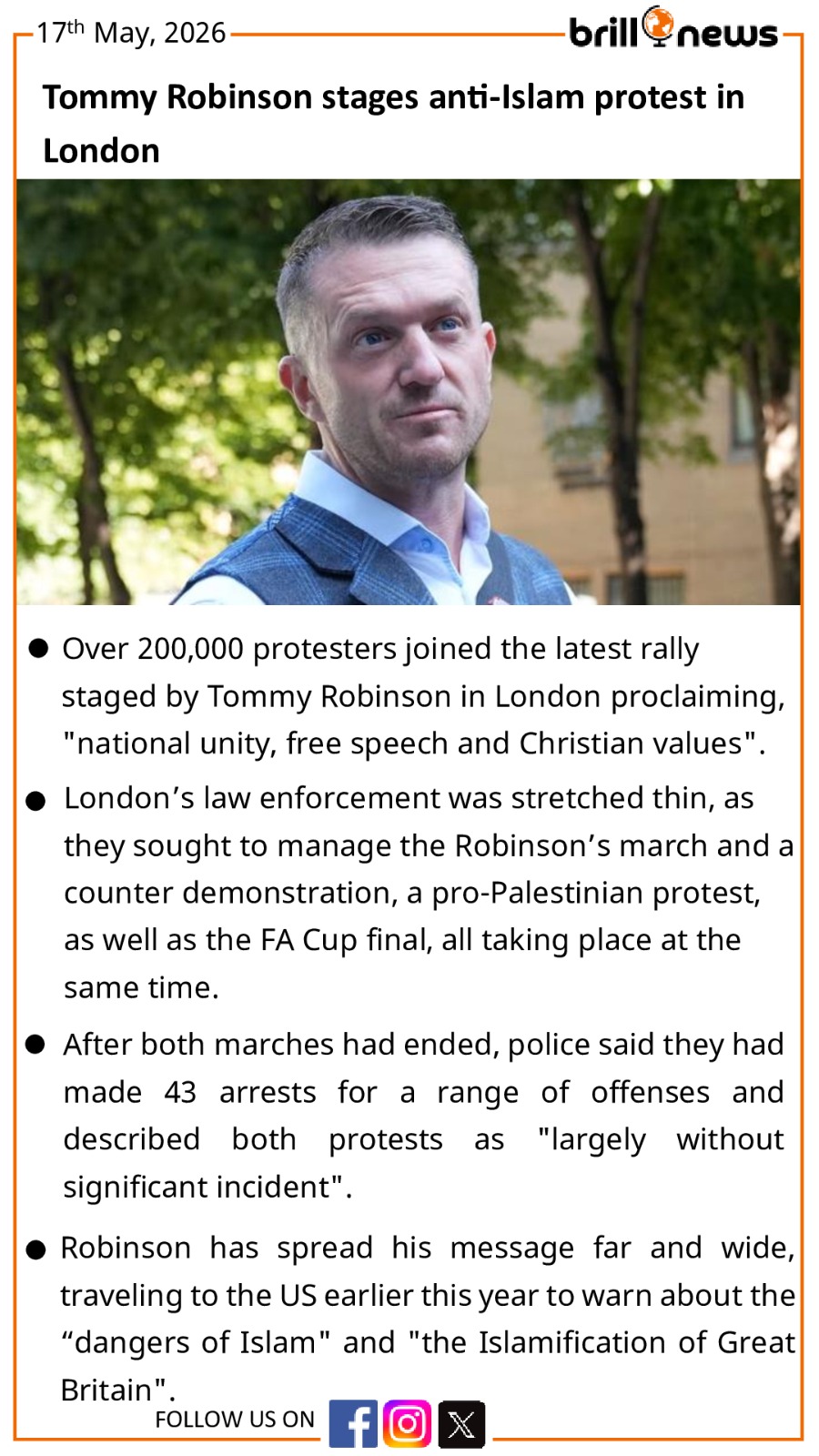 Tommy Robinson stages anti-Islam protest in London