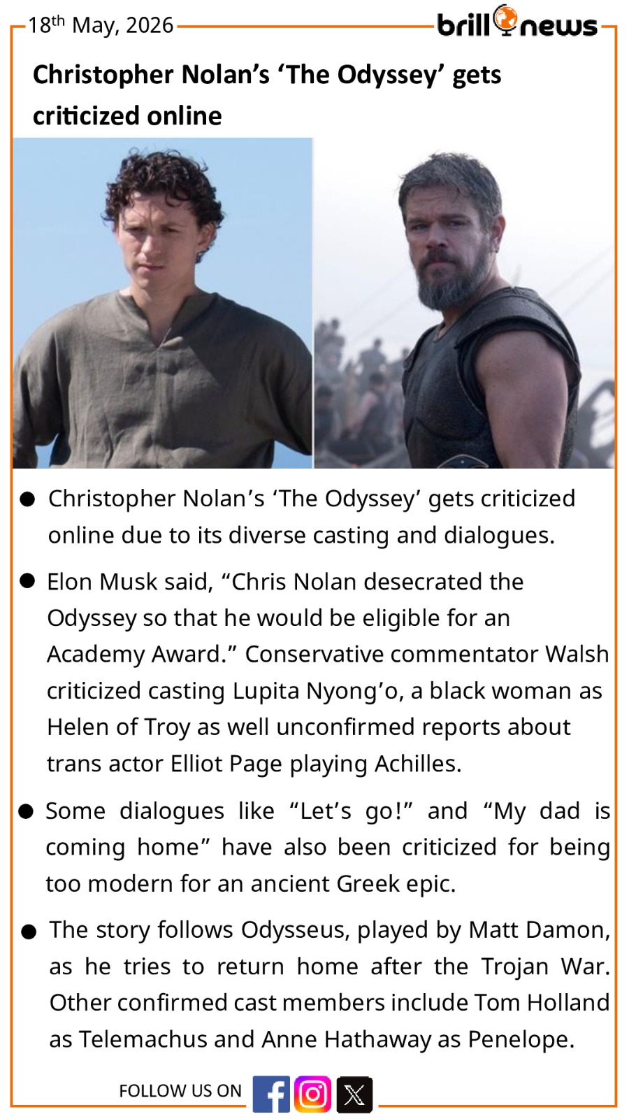 Christopher Nolan’s ‘The Odyssey’ gets criticized online