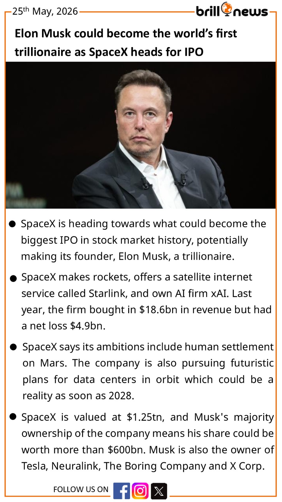 Elon Musk could become the world’s first trillionaire as SpaceX heads for IPO
